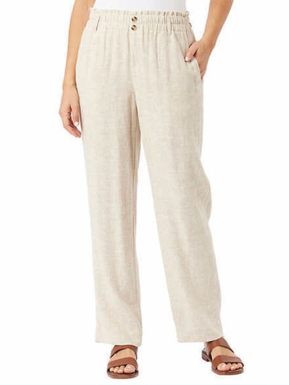 Briggs New York Lightweight Linen-Blend Pants in Natural large womens granola